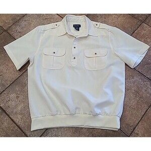 D'avila Vintage 1970's Short Sleeve Disco Polo Shirt (Men's Large) Off White